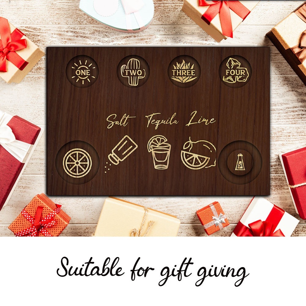 Wooden‎ Tequila Shot Board with Gold Accents